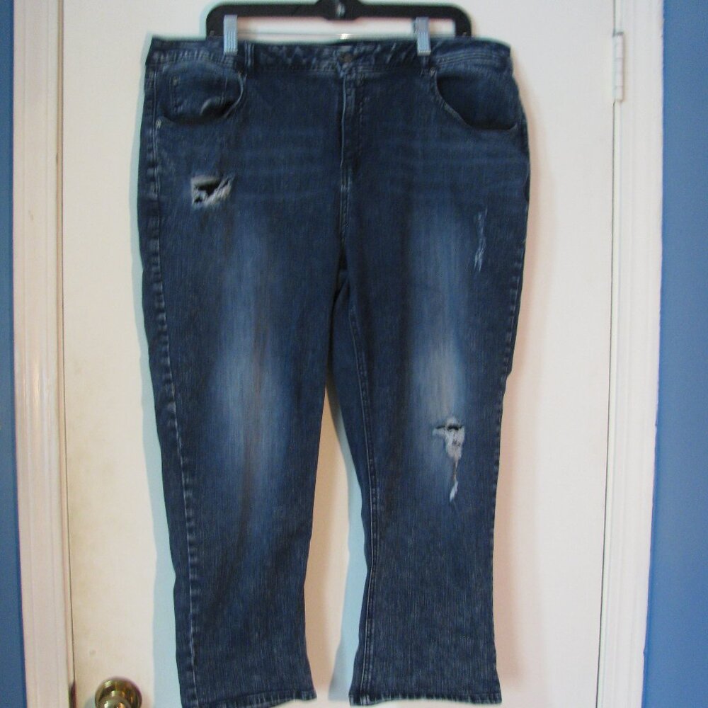 Est 1946 Cropped Jeans Plus Size 20W Blue Jean Denim Destroyed Ripped Crop